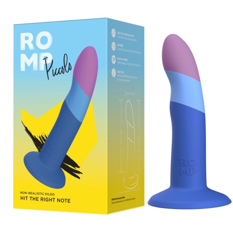 ROMP - PICCOLO DILDO DE SILICONE COM VENTOSA TRICOLORIDA 14 CM - Infernum Store