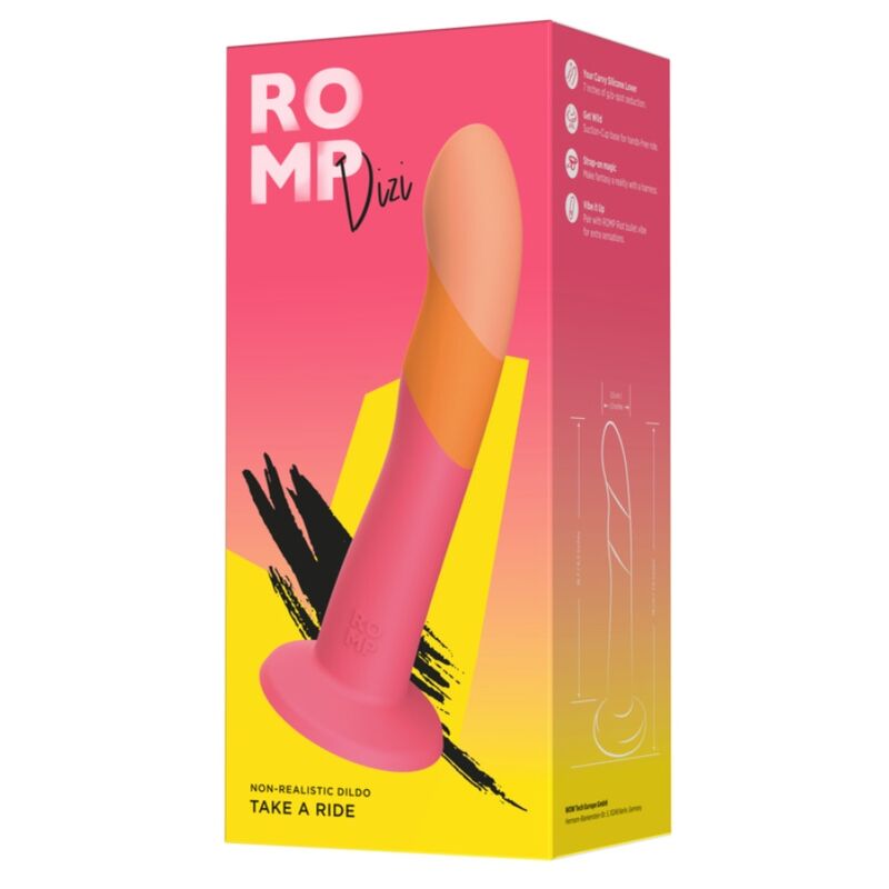 ROMP - DIZI DILDO DE SILICONE COM VENTOSA TRICOLOR 18 CM - Infernum Store