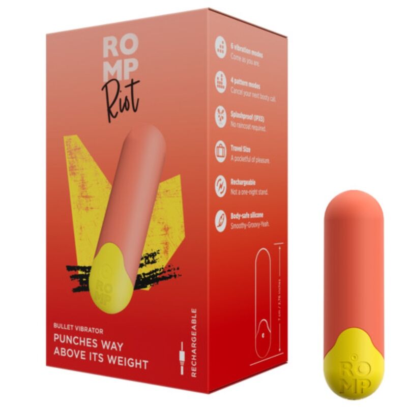 ROMP - RIOT MULTIFUNCIONAL VIBRATÓRIO BULLET LARANJA + AMARELO - Infernum Store