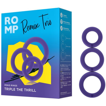 ROMP - REMIX TRIO CONJUNTO DE 3 ANÉIS PENIANOS DE SILICONE ROXOS - Infernum Store