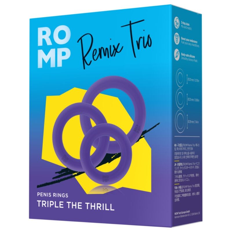ROMP - REMIX TRIO CONJUNTO DE 3 ANÉIS PENIANOS DE SILICONE ROXOS - Infernum Store