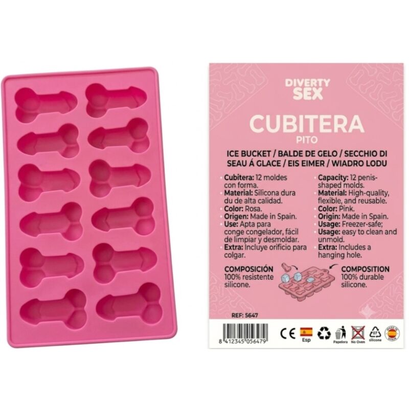 DIABLO PICANTE - 12 PÊNIS DE SILICONE DURO PENDURADOS EM BALDE DE GELO ROSA - Infernum Store