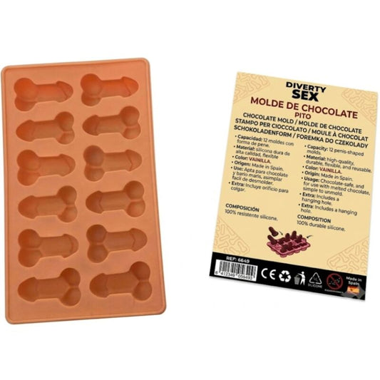 DIABLO PICANTE - FORMA DE CHOCOLATE COM 12 PÊNIS DE SILICONE PARA PENDURAR - BAUNILHA - Infernum Store