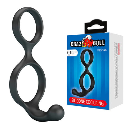 CRAZY BULL - ANEL DUPLO FLORIAN PARA PÊNIS E TESTÍCULOS PRETO - Infernum Store