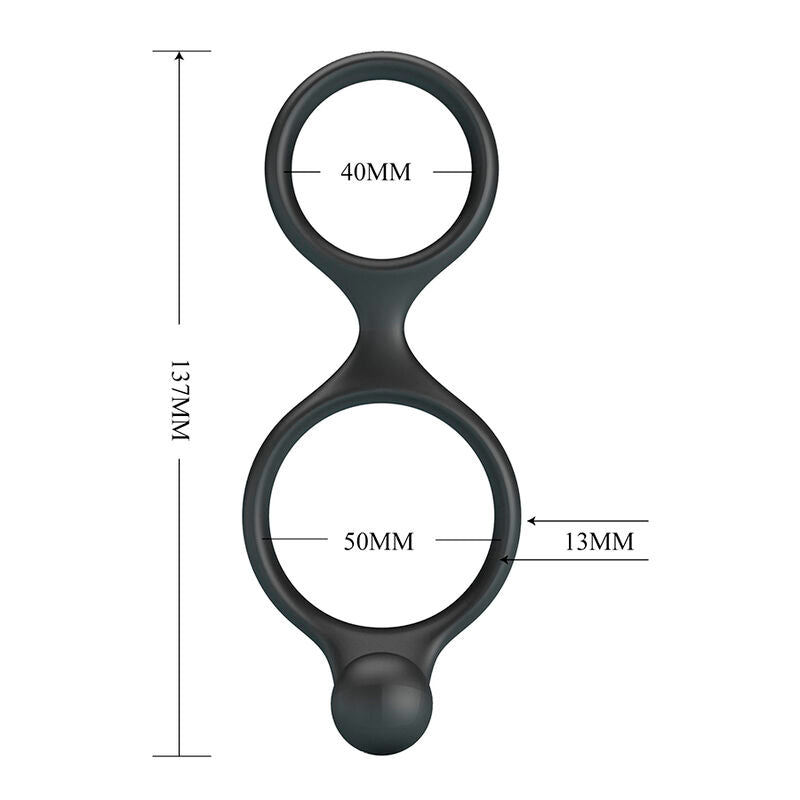 CRAZY BULL - ANEL DUPLO FLORIAN PARA PÊNIS E TESTÍCULOS PRETO - Infernum Store