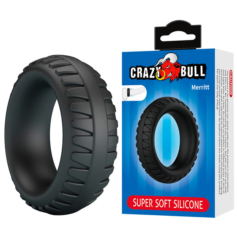 CRAZY BULL - ANEL PENIANO DE SILICONE TEXTURIZADO MERRITT PRETO - Infernum Store