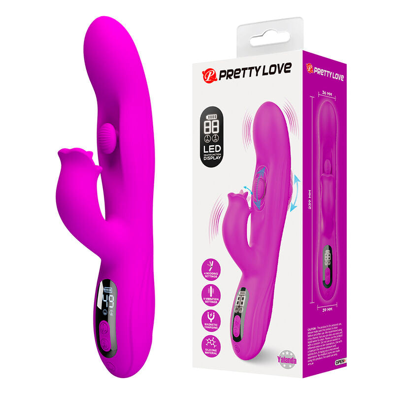 PRETTY LOVE - VIBRADOR OSCILATIVO YALANDA RABBIT COM DISPLAY DE LED ROXO - Infernum Store