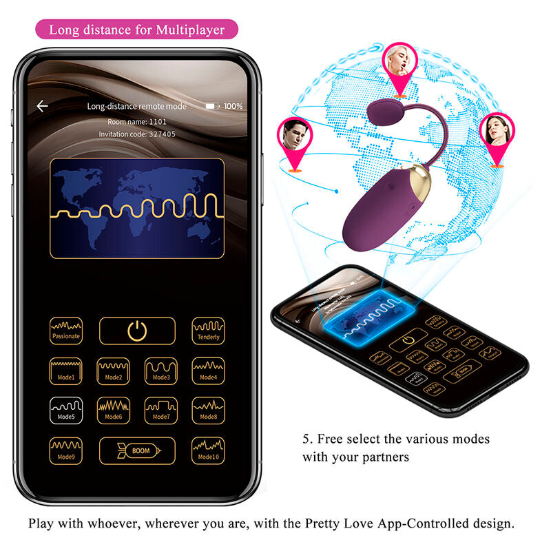 PRETTY LOVE - VIBRADOR DE OVO COM ACIONAMENTO POR APLICATIVO KLAY ROXO - Infernum Store