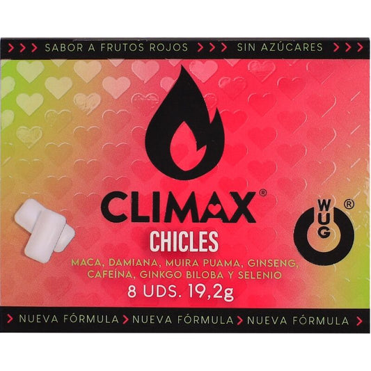 WUG Climax - Goma de mascar funcional com Maca, Damiana e Ginseng para aumentar o desejo e a vitalidade íntima. Cartela com 8 unidades. - Infernum Store