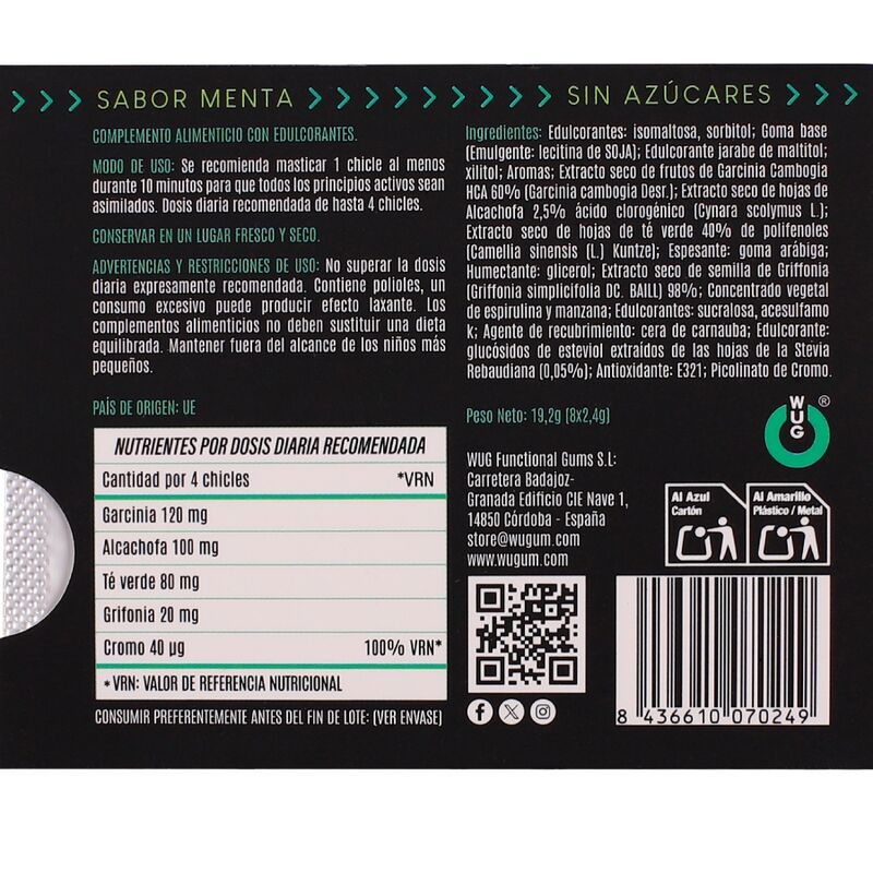 WUG Diet - Controle do apetite e redução de lanches. Cartela com 8 unidades. - Infernum Store