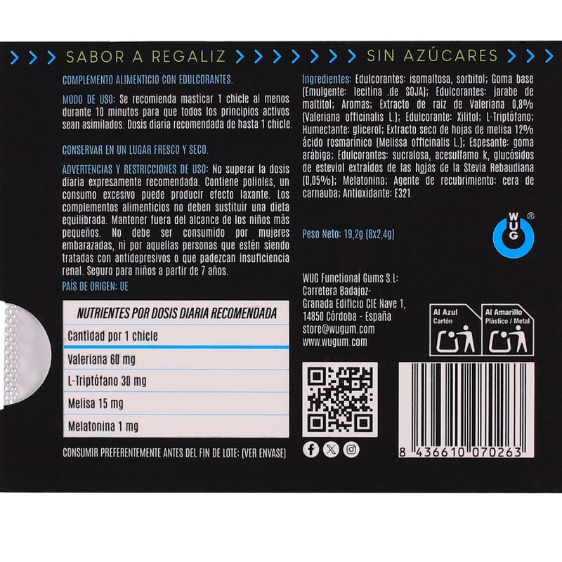WUG off - A goma de mascar funcional que ajuda você a relaxar e dormir melhor. Cartela com 8 pacotes. - Infernum Store