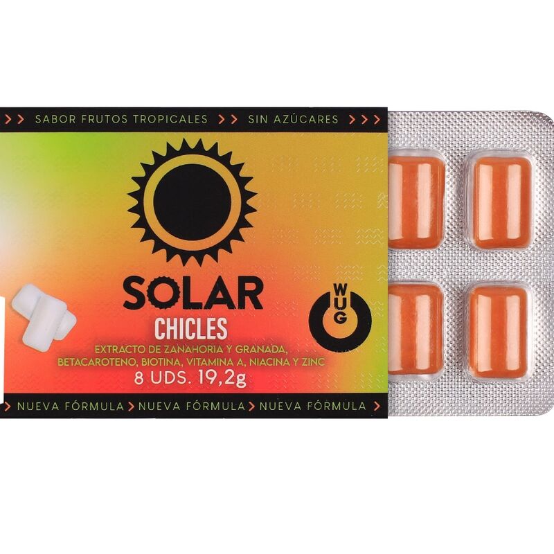WUG solar - A goma de mascar que prepara a sua pele para o sol. Cartela com 8 unidades. - Infernum Store