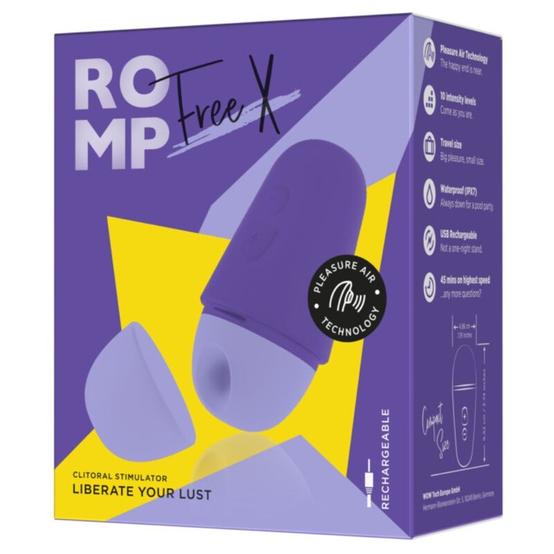 ROMP - FREE X Estimulador Clitoriano com Tampa, 10 Níveis, Recarregável, Roxo - Infernum Store