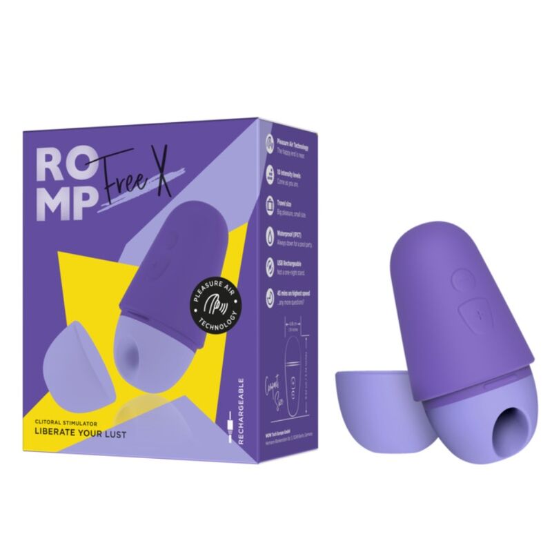 ROMP - FREE X Estimulador Clitoriano com Tampa, 10 Níveis, Recarregável, Roxo - Infernum Store