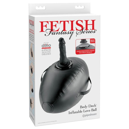 FETISH FANTASY SERIES - BODY DOCK BOLA DE AMOR INFLÁVEL COM DILDO PRETA 41,9 CM - Infernum Store