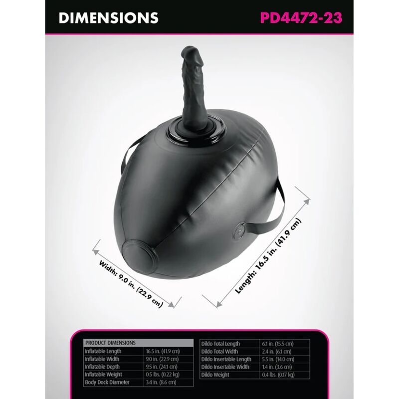 FETISH FANTASY SERIES - BODY DOCK BOLA DE AMOR INFLÁVEL COM DILDO PRETA 41,9 CM - Infernum Store