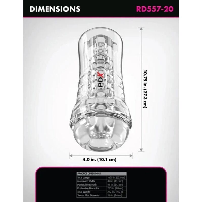 PDX ELITE - VIEWTUBE PLUS STROKER TRANSPARENTE COM ADERÊNCIA FÁCIL E VERSÁTIL 21 CM - Infernum Store