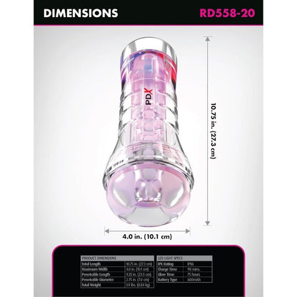 PDX ELITE - VIEWTUBE XXL LED TRANSPARENT STROKER 27,3 CM - Infernum Store