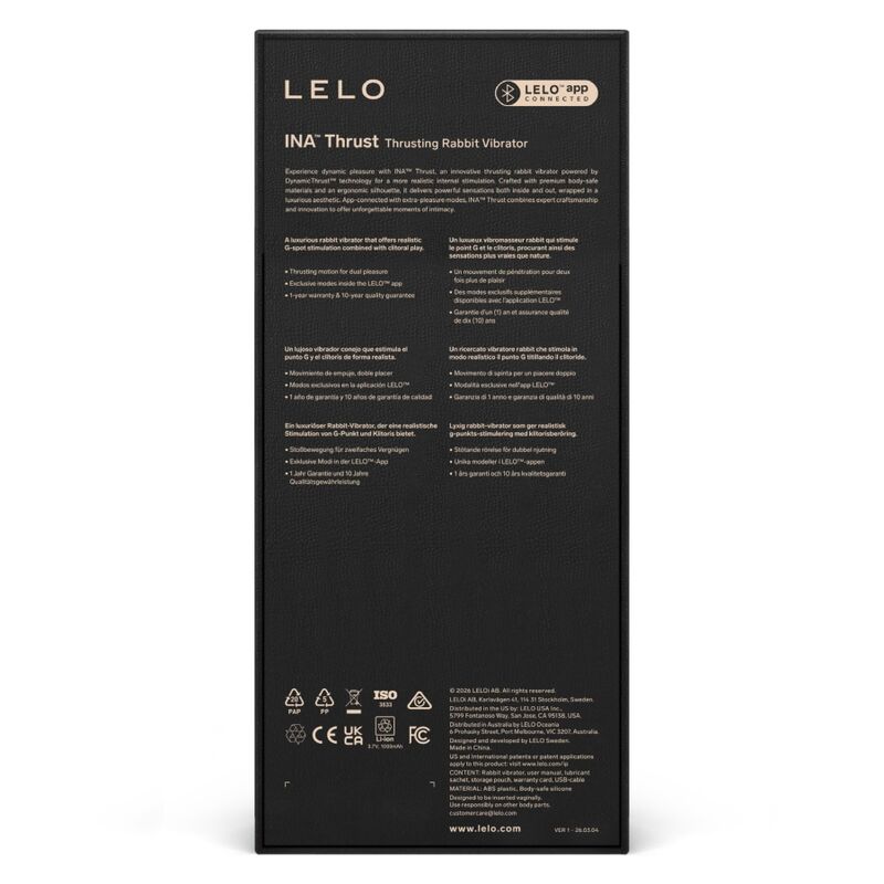 LELO - INA THRUST RABBIT VIBRADOR DE EMPURRAÇÃO PRETO - Infernum Store