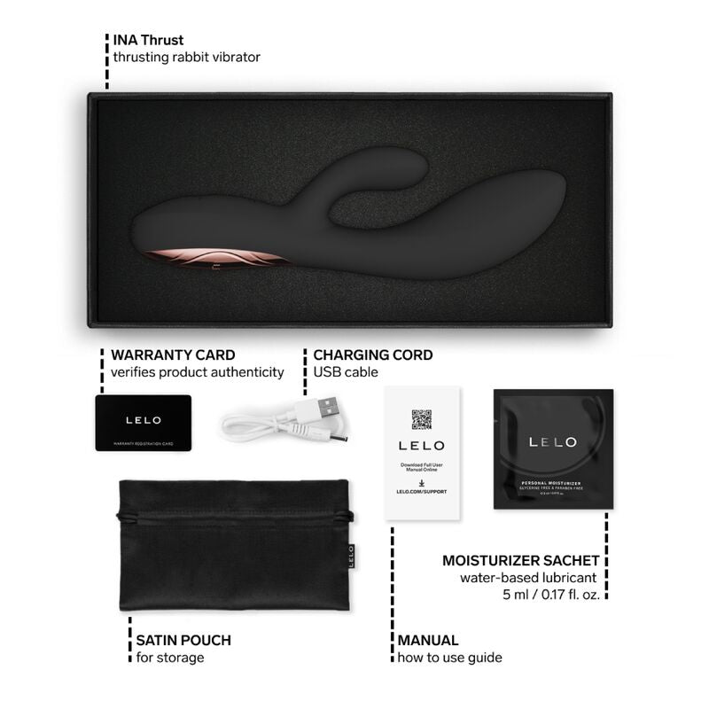 LELO - INA THRUST RABBIT VIBRADOR DE EMPURRAÇÃO PRETO - Infernum Store