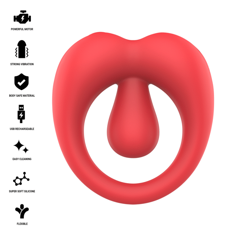INTENSE - RUSSELL ANILLO VIBRADOR CON ESTIMULACIÓN DE CLÍTORIS ROJO - Infernum Store