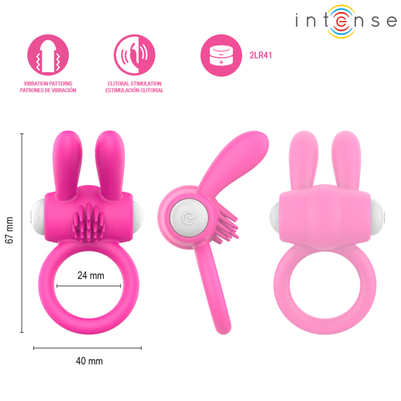 INTENSE - ANEL PENIANO VIBRATÓRIO HOPPS COM ESTIMULAÇÃO CLITÓRICA ROSA - Infernum Store