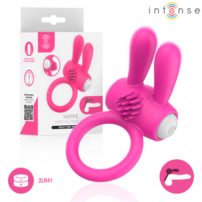 INTENSE - ANEL PENIANO VIBRATÓRIO HOPPS COM ESTIMULAÇÃO CLITÓRICA ROSA - Infernum Store