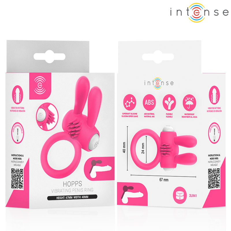 INTENSE - ANEL PENIANO VIBRATÓRIO HOPPS COM ESTIMULAÇÃO CLITÓRICA ROSA - Infernum Store