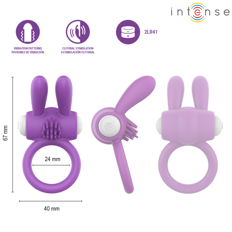 INTENSE - ANEL PENIANO VIBRATÓRIO HOPPS COM ESTIMULAÇÃO CLITÓRICA ROXO - Infernum Store