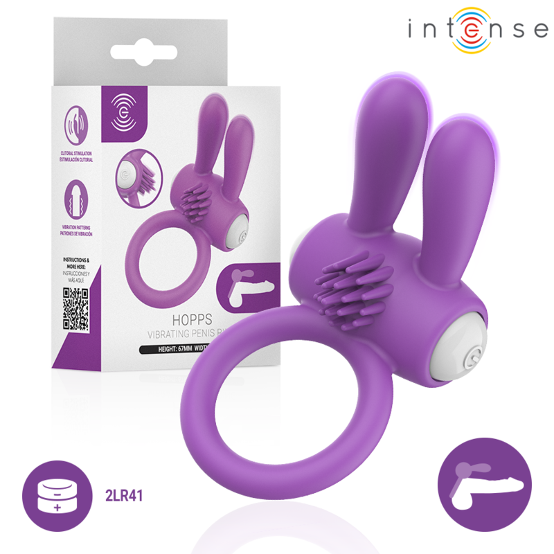 INTENSE - ANEL PENIANO VIBRATÓRIO HOPPS COM ESTIMULAÇÃO CLITÓRICA ROXO - Infernum Store