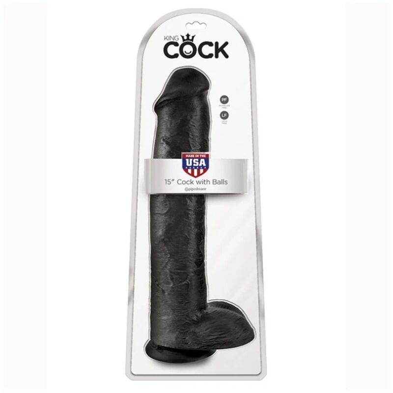 KING COCK - DILDO REALISTA COM TESTÍCULOS 38 CM PRETO - Infernum Store