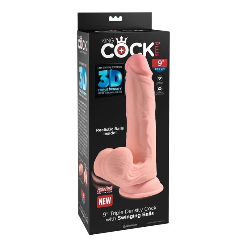 KING COCK PLUS - DILDO REALISTA DE TRIPLA DENSIDADE COM TESTÍCULOS MÓVEIS 23 CM COR DE CARNE - Infernum Store