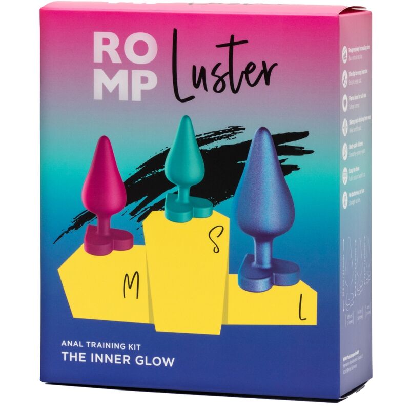 ROMP - KIT DE TREINAMENTO ANAL LUSTER P/M/G COM BASE EM FORMATO DE CORAÇÃO - Infernum Store