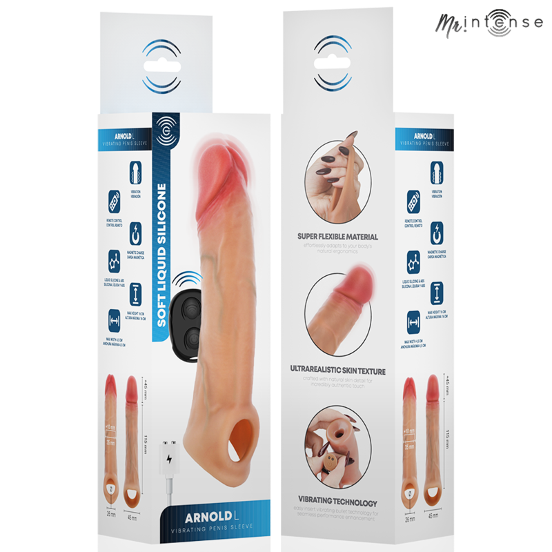 MR INTENSE - CAPA DE SILICONE PARA PÊNIS VIBRADOR ARNOLD L COM CONTROLE REMOTO 16 CM -Ø- 4,5 CM - Infernum Store