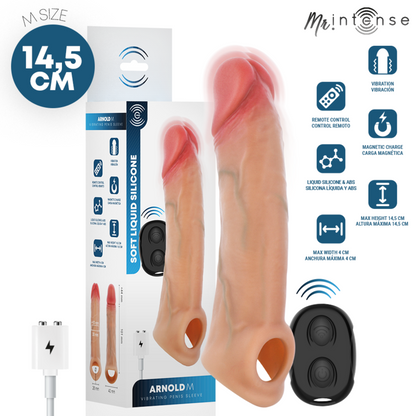 MR INTENSE - CAPA DE SILICONE PARA PÊNIS COM VIBRADOR ARNOLD M E CONTROLE REMOTO 14,5 CM -Ø- 4 CM - Infernum Store