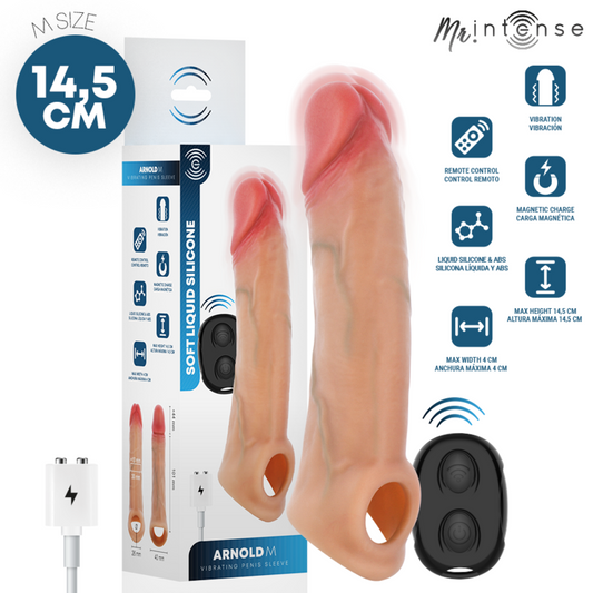 MR INTENSE - CAPA DE SILICONE PARA PÊNIS COM VIBRADOR ARNOLD M E CONTROLE REMOTO 14,5 CM -Ø- 4 CM - Infernum Store