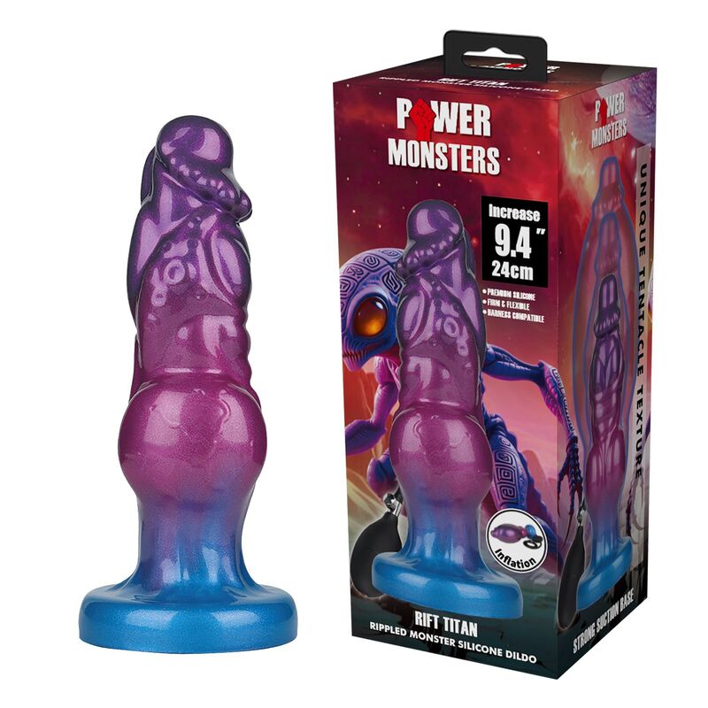 POWER MONSTERS - RIFT TITAN BICOLOR DILDO DE SILICONE INFLÁVEL FANTASIA 24 CM Ø 5 CM - Infernum Store