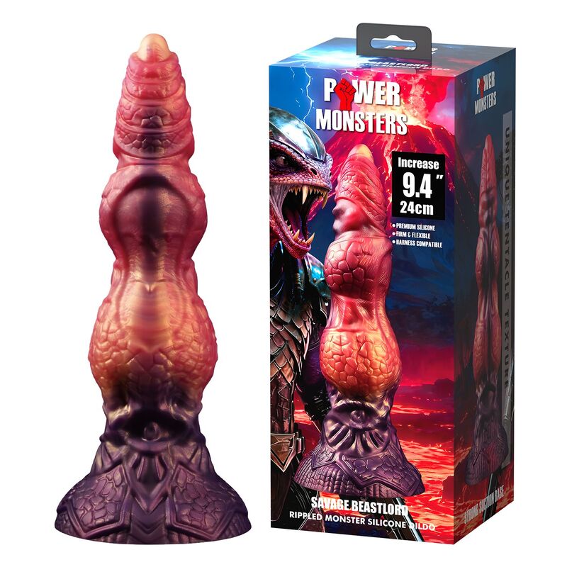 POWER MONSTERS - SAVAGE BEASTLORD TRICOLOR FANTASY SILICONE DILDO 24 CM Ø 5 CM - Infernum Store