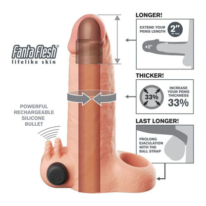 FANTASY X-TENSIONS - MANGA EXTENSORA DE PÊNIS VIBRATÓRIA COM SENSAÇÃO REALISTA DE 5CM BEGE - Infernum Store