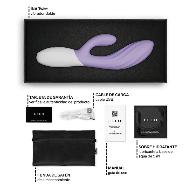 LELO - INA TWIST VIBRADOR DUPLO COELHO PARA PONTO G E CLITÓRIS LAVANDA - Infernum Store