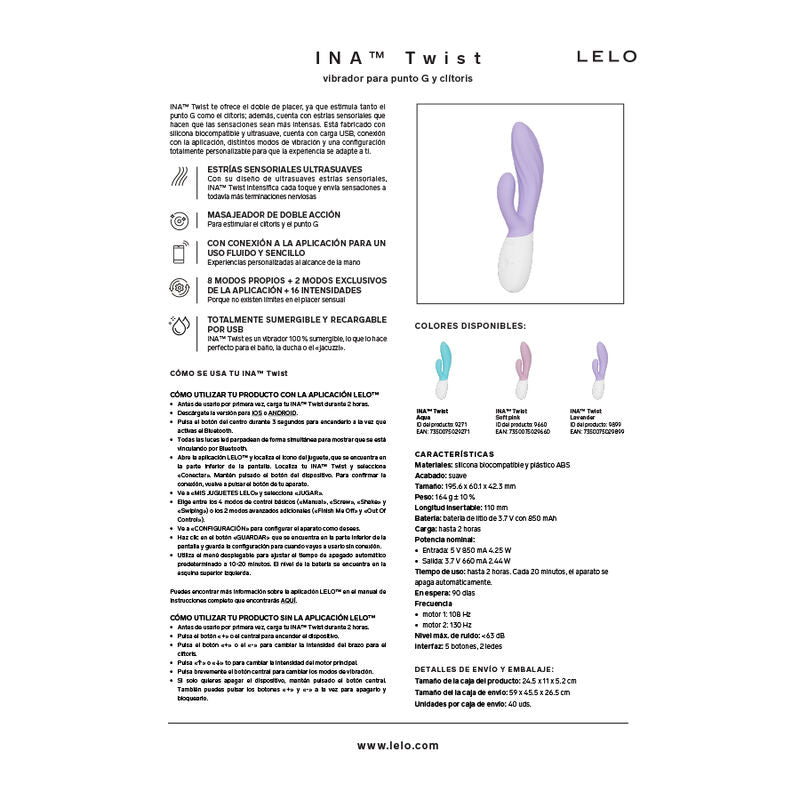 LELO - INA TWIST VIBRADOR DUPLO COELHO PARA PONTO G E CLITÓRIS LAVANDA - Infernum Store