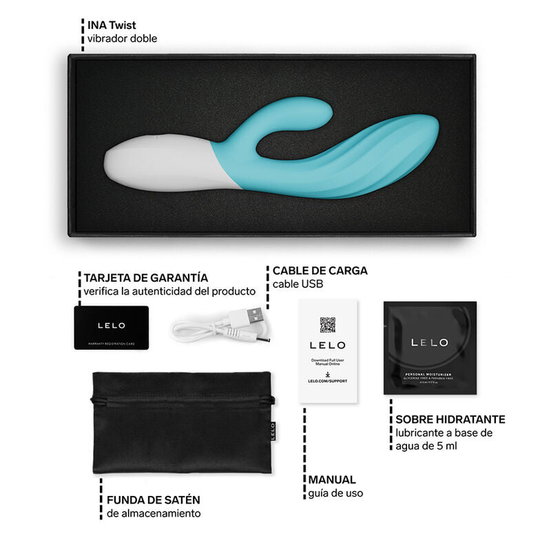 LELO - INA TWIST VIBRADOR DUPLO COELHO PARA PONTO G E CLITÓRIS AZUL - Infernum Store