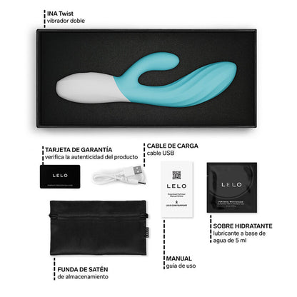 LELO - INA TWIST VIBRADOR DUPLO COELHO PARA PONTO G E CLITÓRIS AZUL - Infernum Store