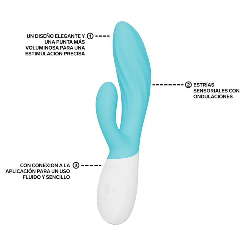 LELO - INA TWIST VIBRADOR DUPLO COELHO PARA PONTO G E CLITÓRIS AZUL - Infernum Store
