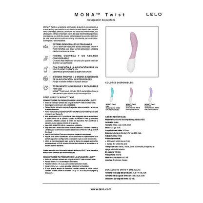 LELO - MONA TWIST VIBRADOR DE PONTO G RECARREGÁVEL COM CONTROLE POR APLICATIVO LAVANDA - Infernum Store