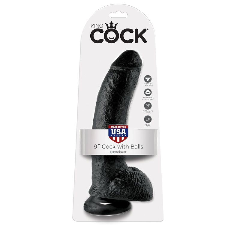KING COCK - DILDO PRETO COM BOLAS 22.9 CM - Infernum Store