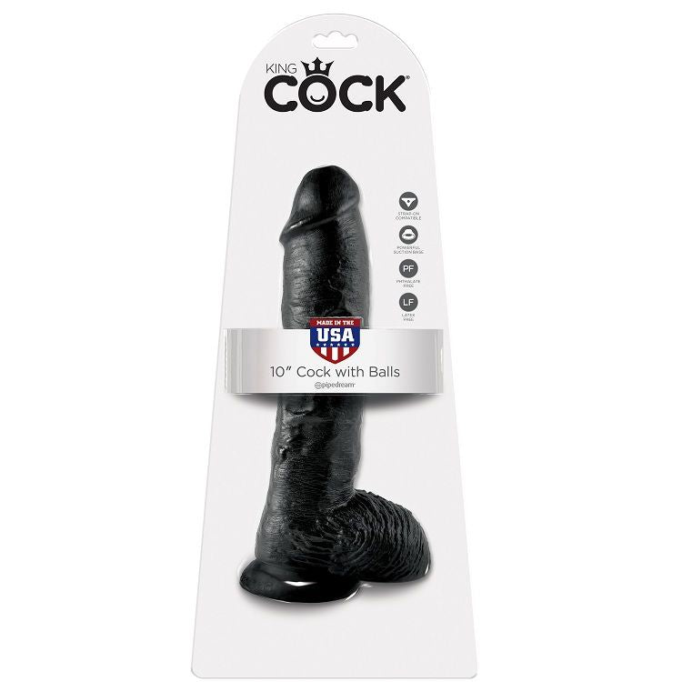 KING COCK - DILDO PRETO COM BOLAS 25.4 CM - Infernum Store