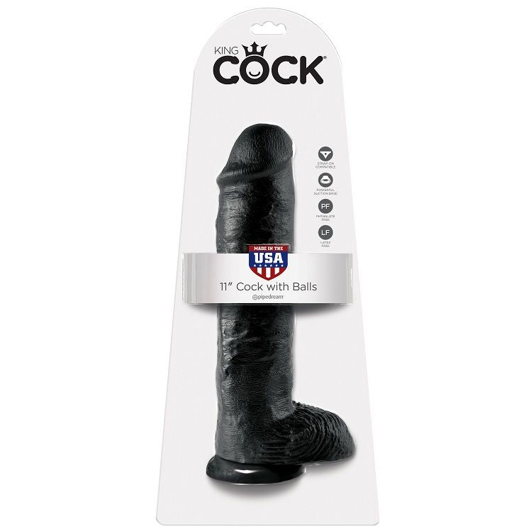 KING COCK - DILDO PRETO COM BOLAS 28 CM - Infernum Store