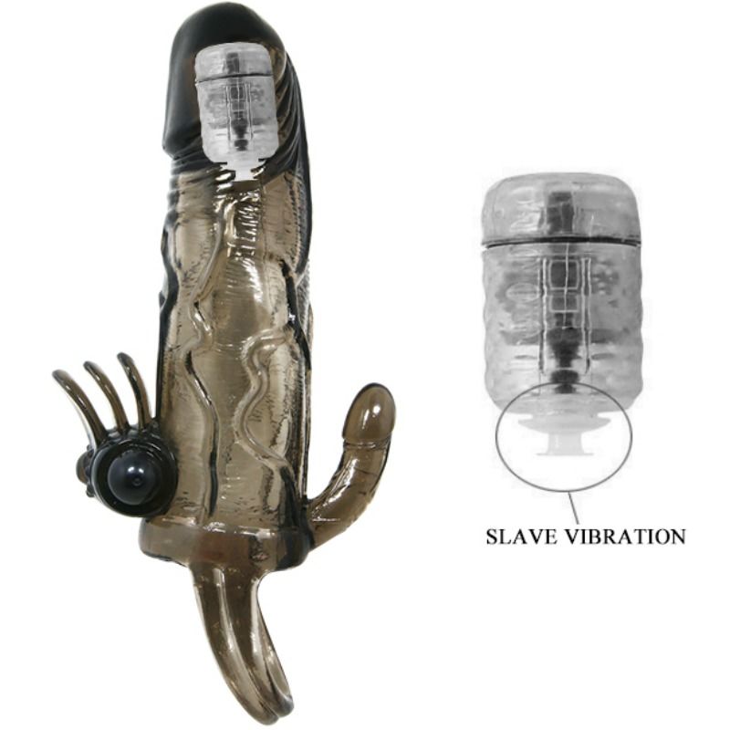 BAILE - BRAVE MAN PENIS COVER WITH CLIT AND ANAL STIMULATION DOUBLE BULLET BLACK 16.5 CM