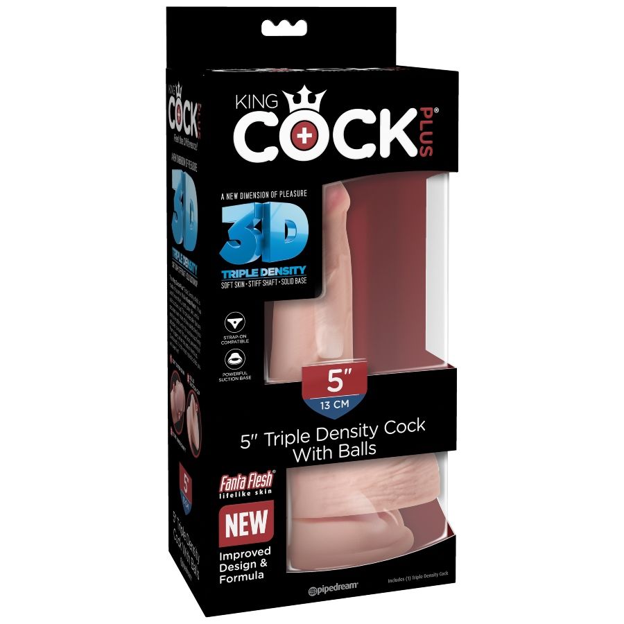 KING COCK - DILDO TRIPLA DENSIDADE 13 CM COM TESTÍCULOS - Infernum Store